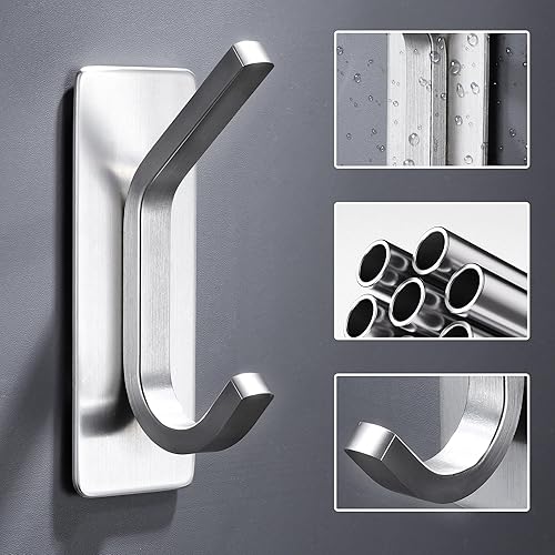 Miniatura 4 de DELITON Ganchos adhesivos para toallas de baño, paquete de 4 ganchos resistentes para pegar en la pared, perchas impermeables para batas y abrigos