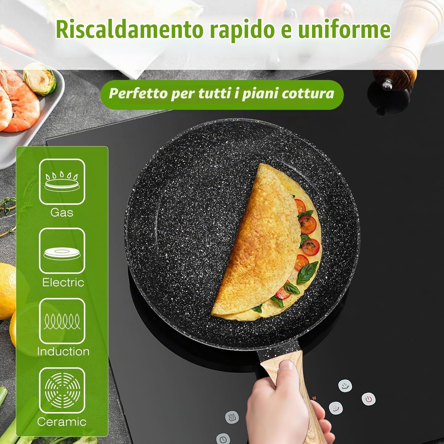 Batteria di Pentole e Padelle, 19 Pcs Set di Pentole Induzione Antiaderenti in Granito, Padelle 24/28cm, Casseruole 18/20cm,Padella Grill 28cm, Adatto per Tutti i Piani Cottura, Senza PFOA PFOS