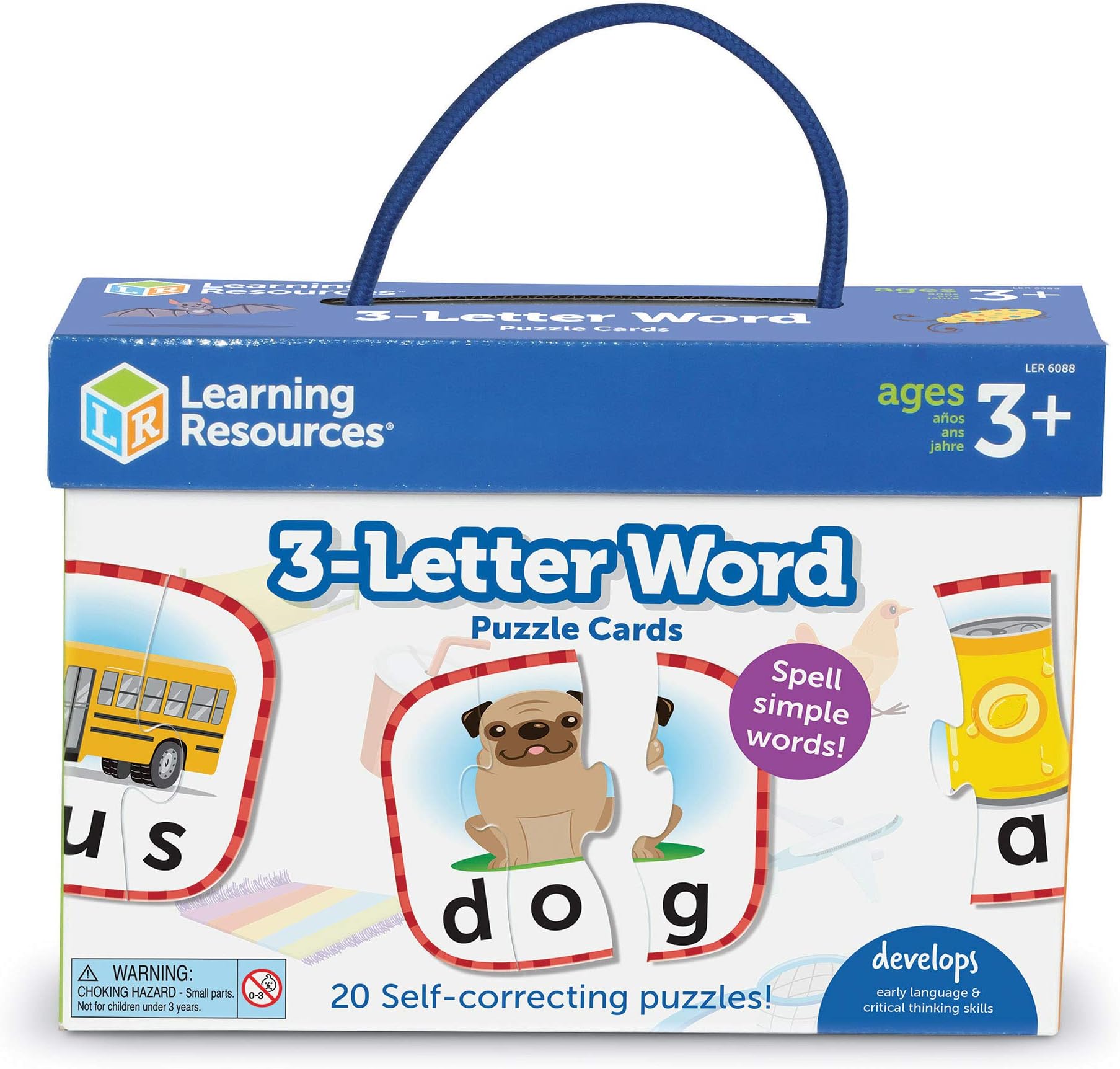 Learning Resources 3-Letter Word Puzzle Cards, Kindergarten Readniness, Self Correcting Puzzles, Ages 3+