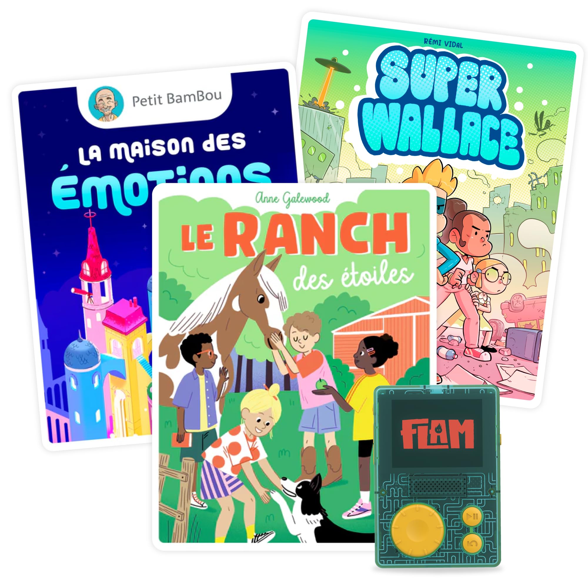 Lunii – Pack 3 Livres Audio interactifs pour Enfant dès 7 Ans – À écouter sur FLAM - Le Ranch des étoiles, La Maison des émotions (partenariat Petit Bambou), Super Wallace – 7h19 d'écoute