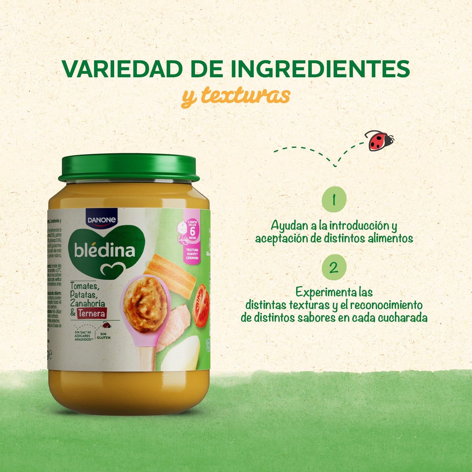 Blédina Tarritos de Tomates, Patatas, Zanahoria y Ternera para Bebé. Tarritos Blédina Sin Sal Ni Azúcares Añadidos y Sin Gluten. Desde los 6 Meses, Pack 6x200g