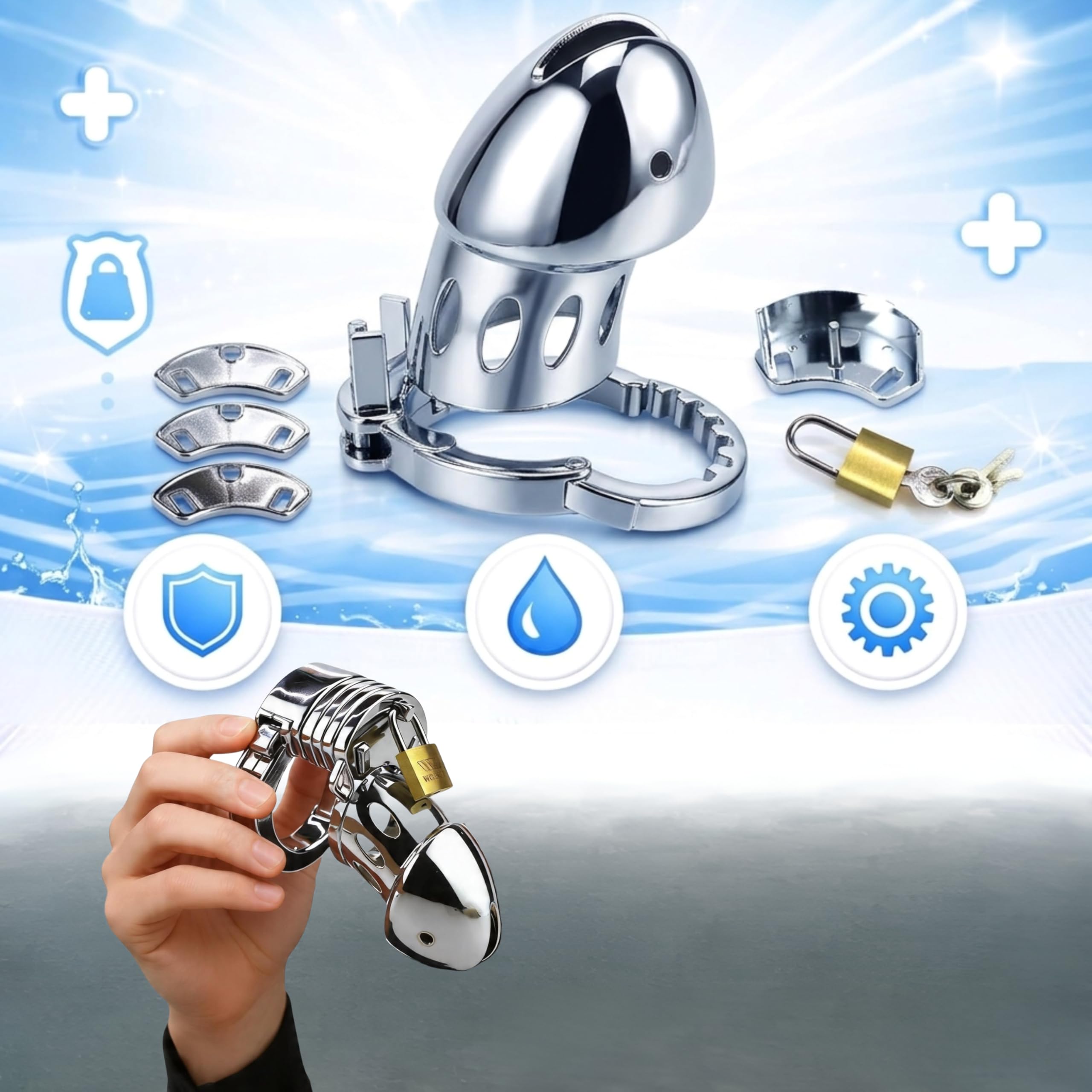Cage de Chasteté Pénis 8cm ⌀3.1cm Métal Argent avec Cadenas Cages de Chasteté Discrètes et Confortables Sex Toy bondage Sextoys Homme Anneau Réglable Chastity Cage bdsm chasteté pour pénis FOPS N25-2