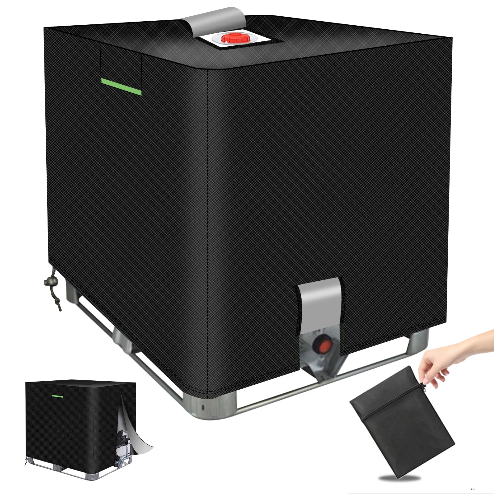 Housse IBC 1000L en bâche 420D imperméable avec fermeture éclair pour cuve de jardin