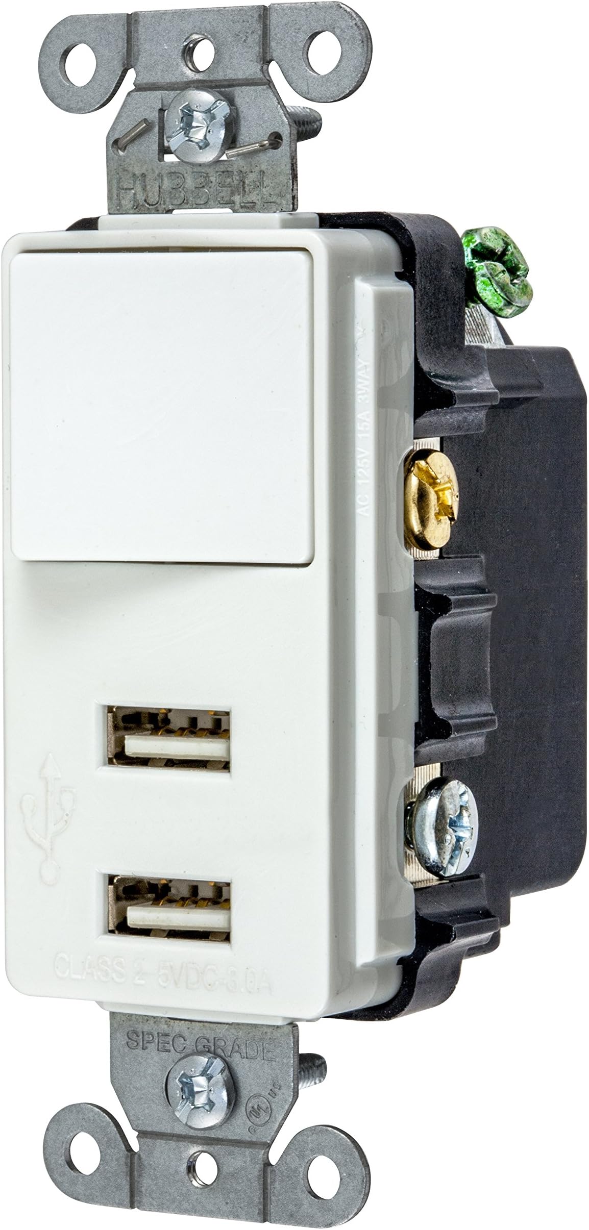 Bryant Electric USBB102W 15 Amp 125V Decorator USB Switch Combination Charger, White