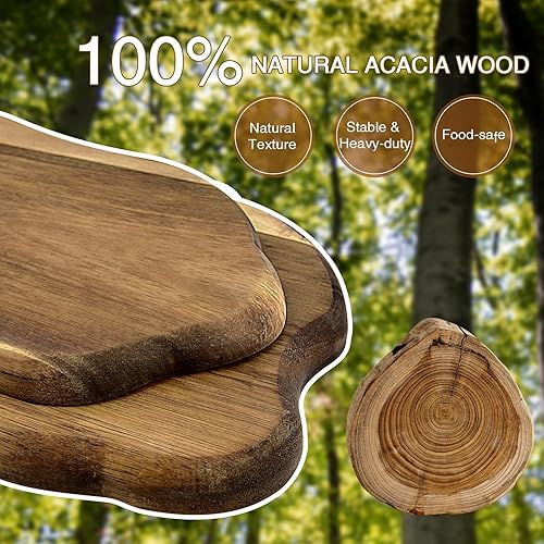Miniatura 3 de Tabla de quesos de madera de acacia de 2 niveles, tablas de embutidos con juego de cuchillos, bandeja de madera para servir con queso, juego de