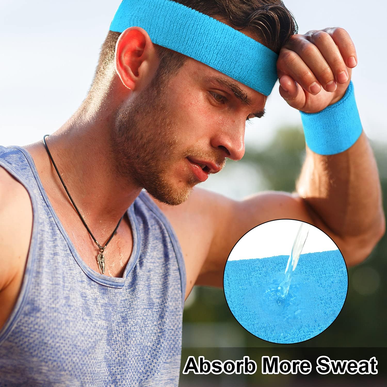 Sweat Band Headband Wristbands for Men - Head Wrist Sweatband Set for Women Kids Boys Girls - Ideal for Sports Athletics Event Workout Exercise Basketball Running Tennis Football image 3