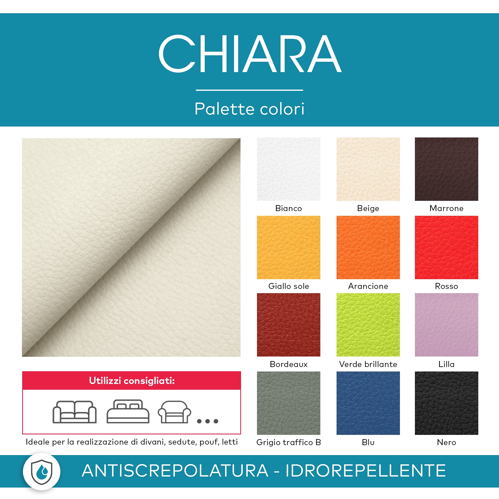 DESHOME Chiara 5 Meter - Kunstleder meterware Wasserabweisend Anti-Cracking - Stoff Meterware für Sofakissen, Möbelstücke, Stühle Beziehen, Taschen Verkehrsgrau B