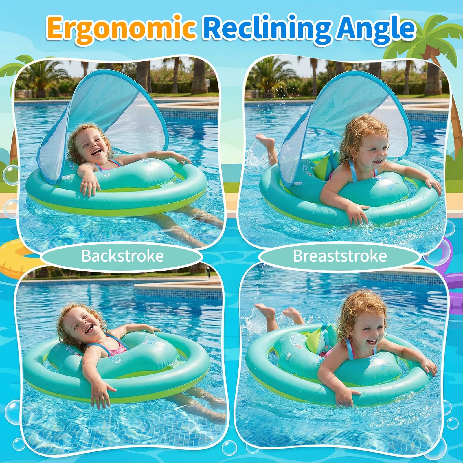 Flotador Bebe con Sombrilla Ninonly Flotador Niño Inflable de Doble Anillo Seguro con Protección UV 50+, Asiento Ergonómico para Piscina Bebe y Playa Ideal Piscina Niño de 6 a 36 Meses