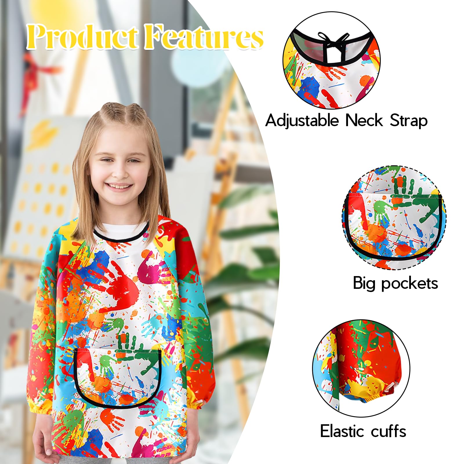 KASURE Kids Art Aprons for Painting 2Pcs Waterproof Childrens Apron With Large Pockets - Image 3