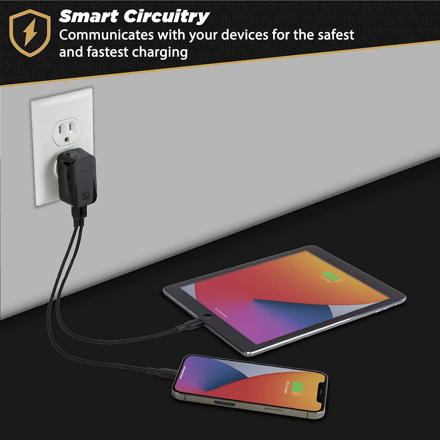 Scosche HPDCA32 PowerVolt 32W Certified Type-C + Type-A Fast Wall Charger Power Delivery 3.0 for ALL USB-C and USB-A Devices in Black