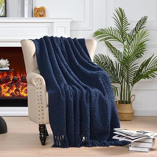 Miniatura 8 de JOOJA Manta tejida de felpilla texturizada para sofá, súper suave, acogedora y cálida con borlas para silla, sofá o sala de estar, 50x60 pulgadas,