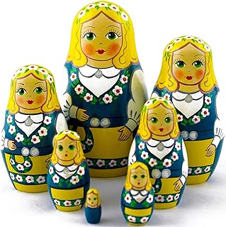 Matreshka Dolls Swedish National Costume Set 7 pcs - Wooden Matryoshka in Nordic Ethnicity Folk Dress - Russian Nesting Dolls Stacking Toys for Kids 7 Pieces