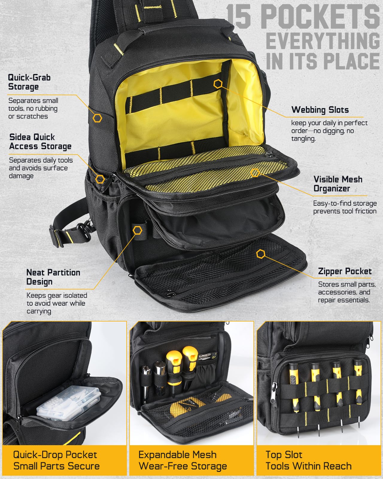 Electrician HVAC Tool Bag for Men, Small Tool Backpack Wide-Opening — Amazon image 6