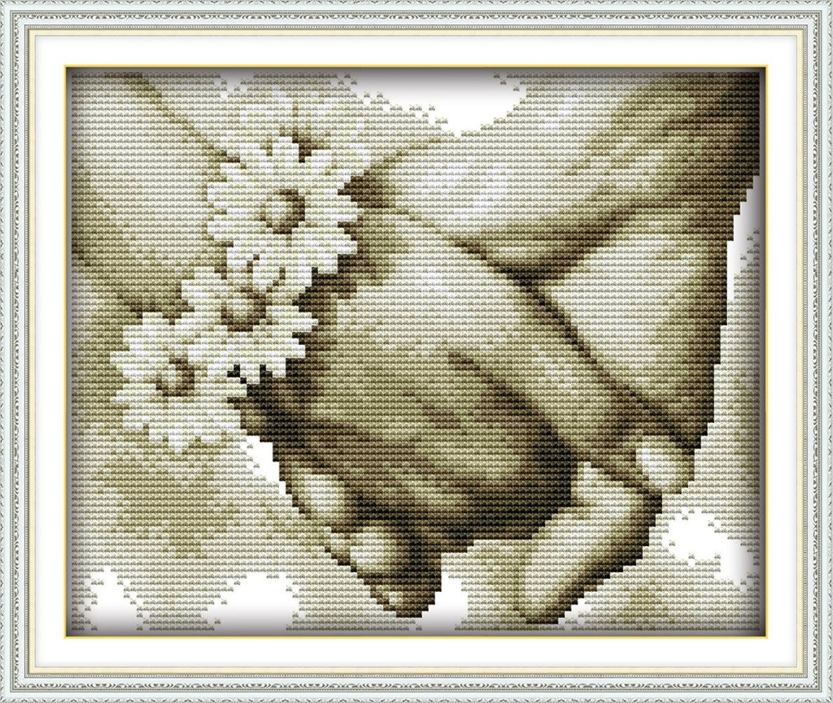 YEESAM ART Unstamped Cross Stitch Kits for Adults, Hand in Hand 14ct Counted Unprinted Embroidery Kit Needlework Wall Art Decor