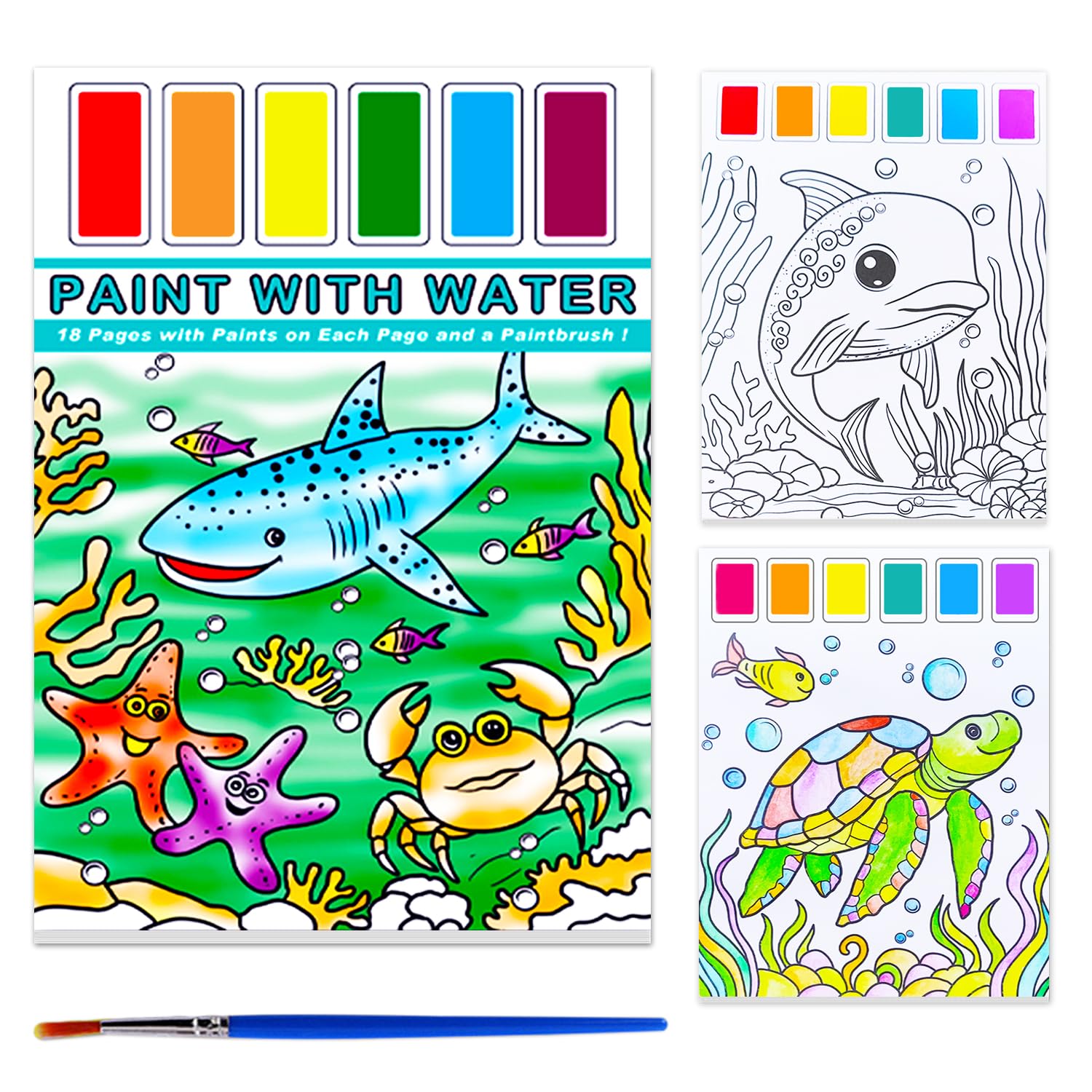 BAOXUE Water Color Paint Sets for Kids,Pocket Watercolor Painting Book,Paint with Water Books for Toddlers,Art Craft Set for Girls Boys Ages 4 5 6 7 8 Travel Coloring Kit Stocking Stuffers Gifts(Sea)
