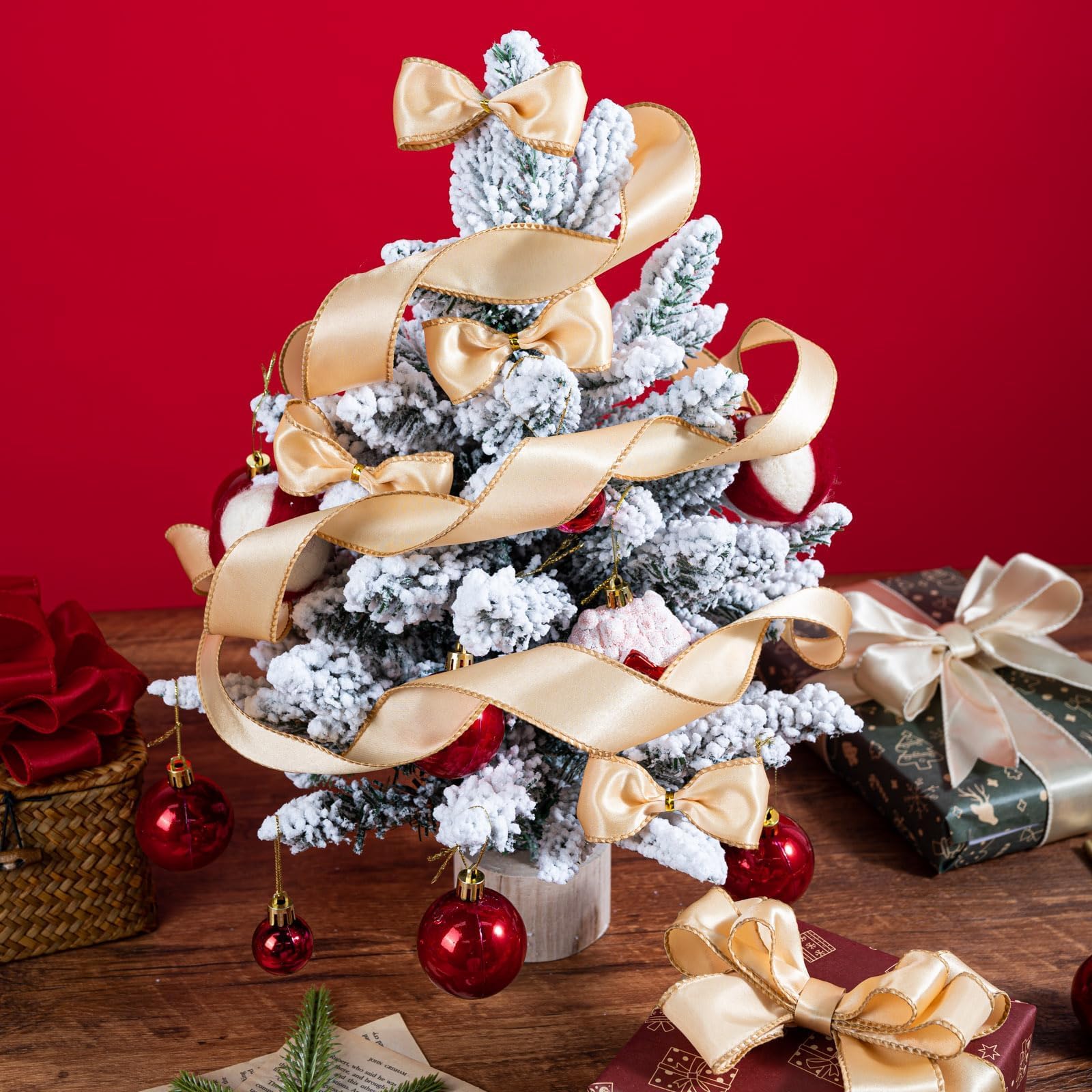 Snapklik.com : Champagne Gold Satin Wired Ribbon For Christmas Tree 1-1 ...