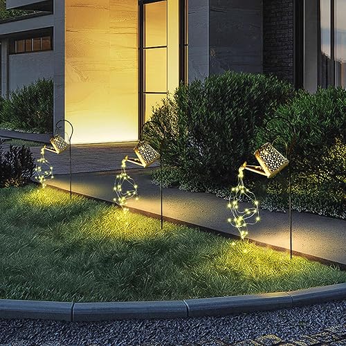 Miniatura 5 de qdomodoo Regadera solar, regadera, luces solares decorativas para jardín al aire libre, regadera, funciona con energía solar, regadera solar con
