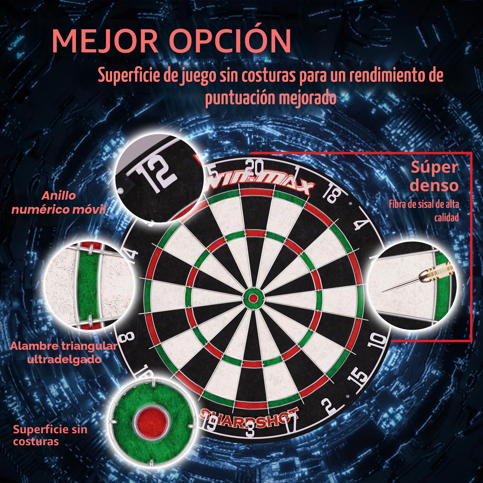 Diana de Dardos para Adultos Con Punta de Acero - 12 Dardos Con Punta de Metal Incluidos