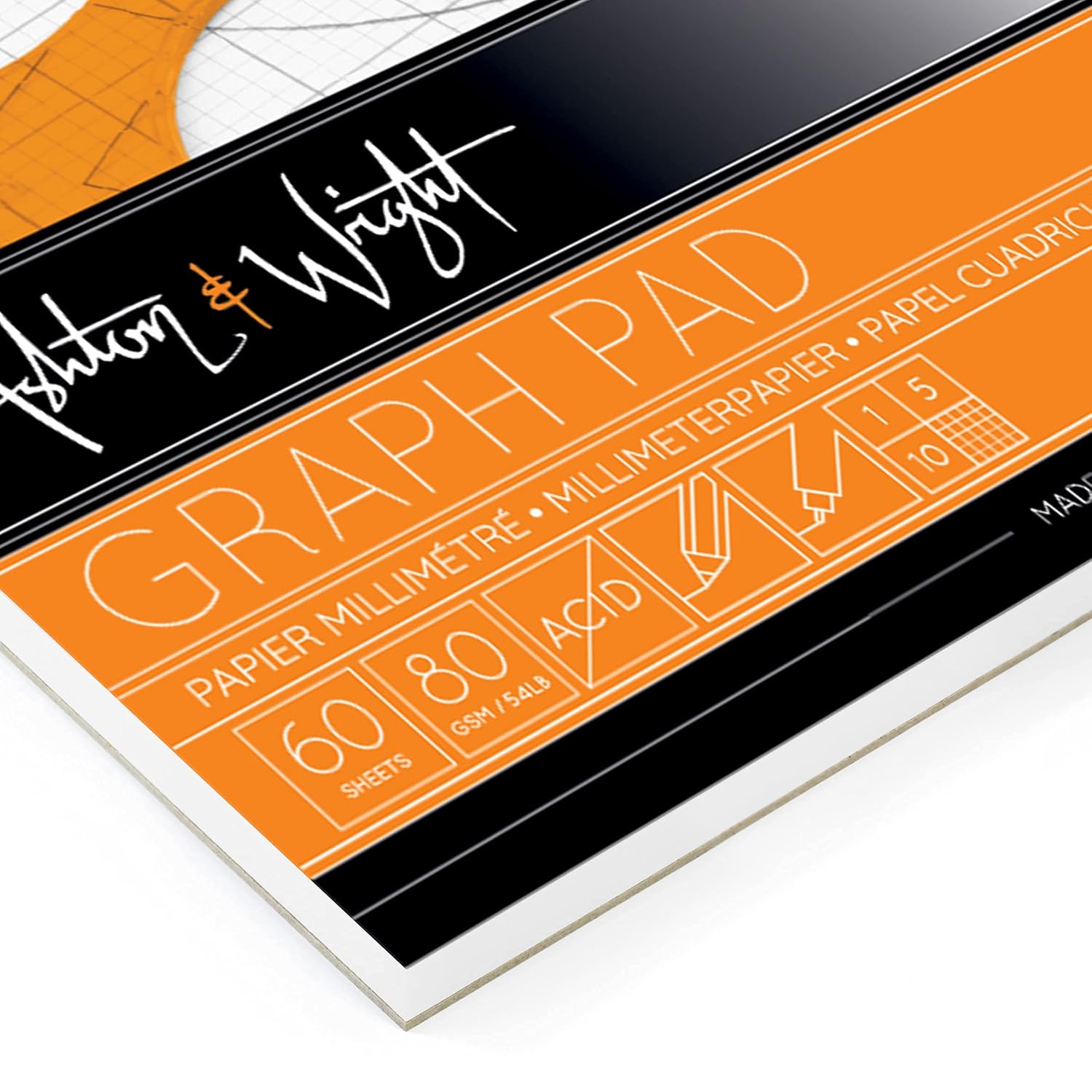 Ashton and Wright - Grid Graph Pad - 80gsm Paper - 5.8" x 8.3" A5-60 Sheets - Pack of 2