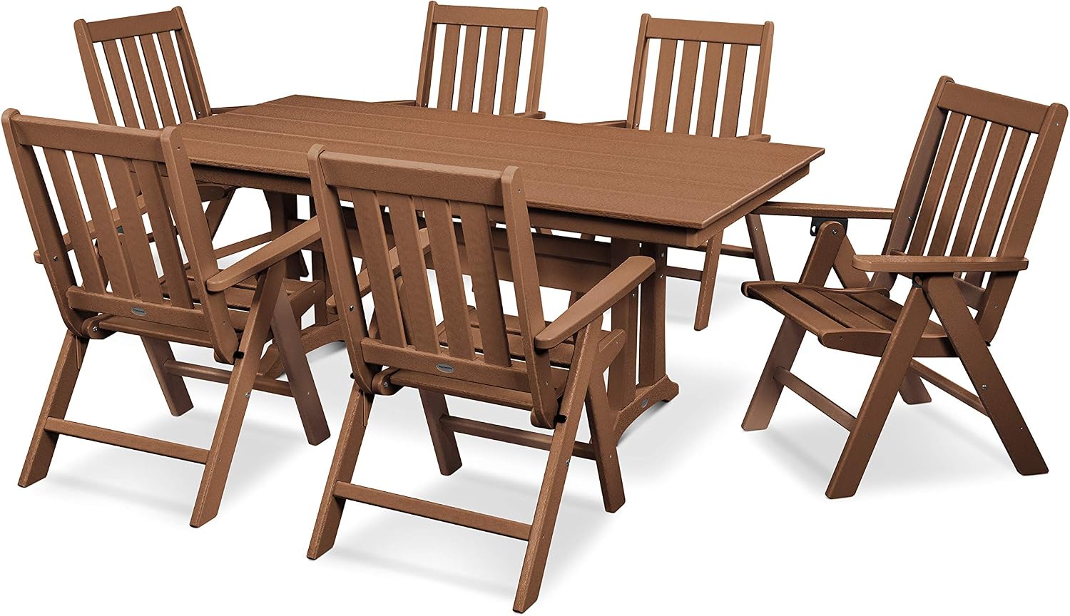 Polywood Vineyard 7-Piece Farmhouse Folding Dining Set (Teak)