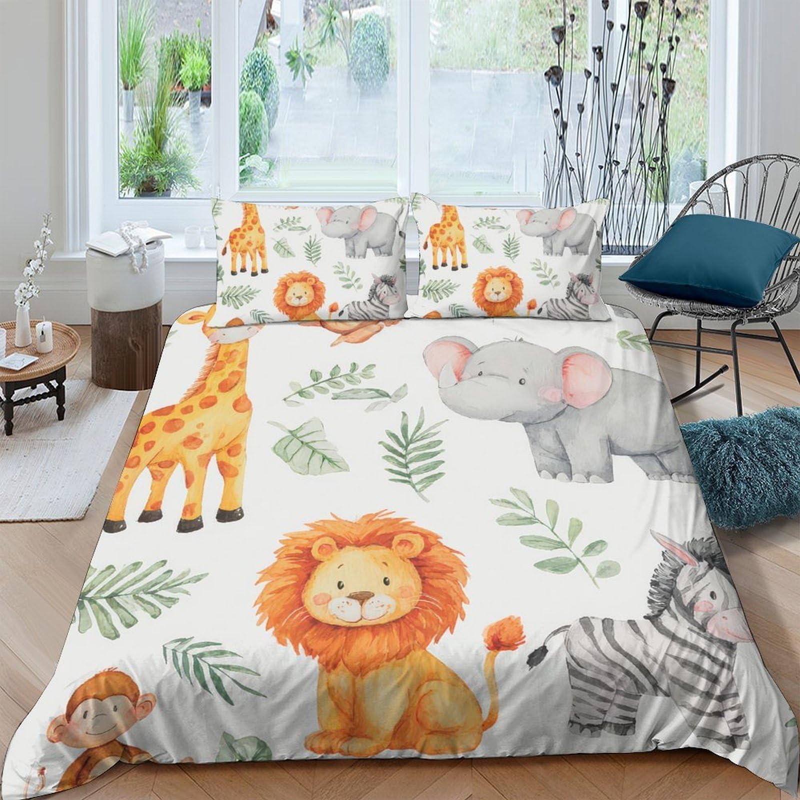 Ctjqhvkz Style-1 3D Printed Cartoon Safari Animals Fitted Sheet Microfiber Soft Lion Giraffe Mattress Cover For Bedroom Guest Room Decor Single（135X200cm）