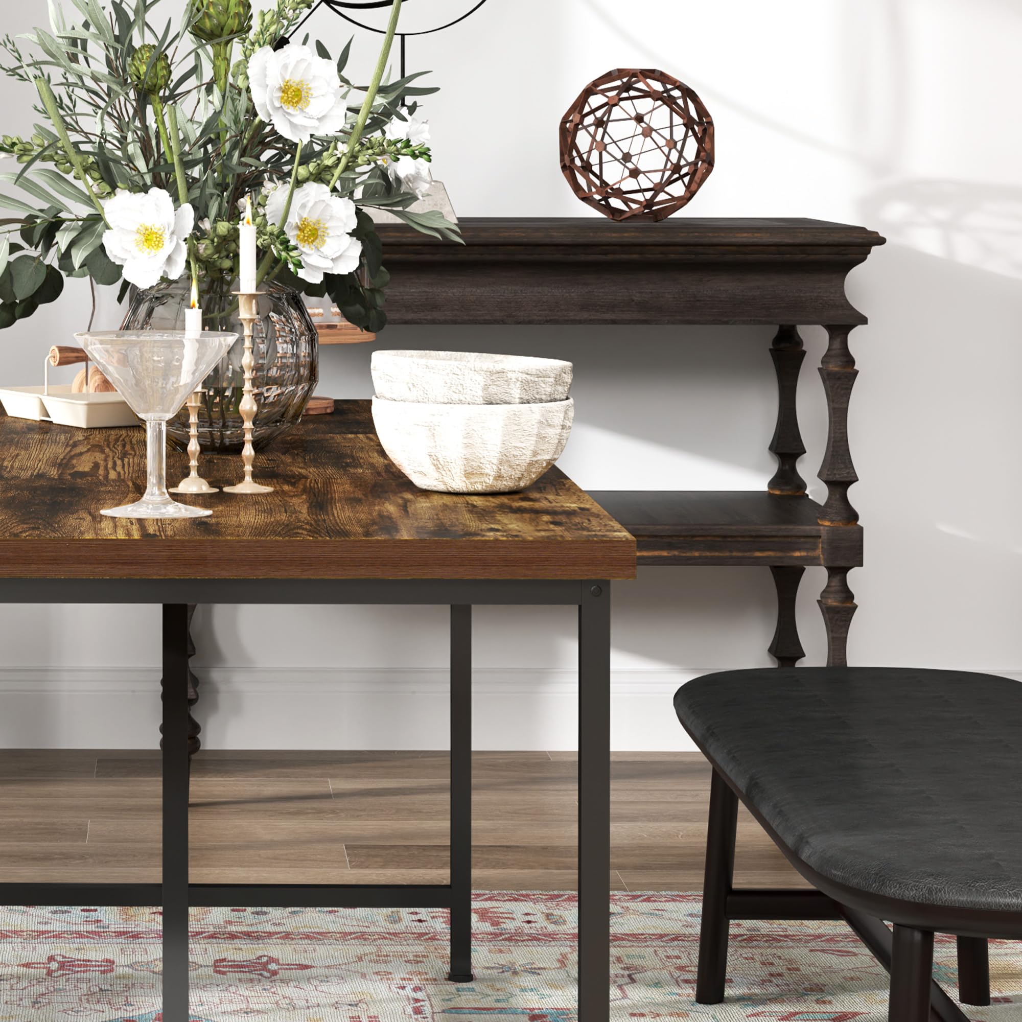 HOMCOM Tavolo da Pranzo Rettangolare per 6 Persone, Tavolo da Cucina in Stile Industriale con Piedini Regolabili in Legno e Acciaio, per Sala da Pranzo, Soggiorno e Studio, 150x80x75 cm, Marrone