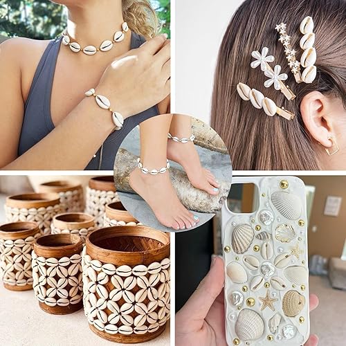 Miniatura 4 de Cheriswelry 100 cuentas de concha para hacer pulseras, conchas de cauri, cuentas espaciadoras de verano, playa, cuentas ovaladas para hacer