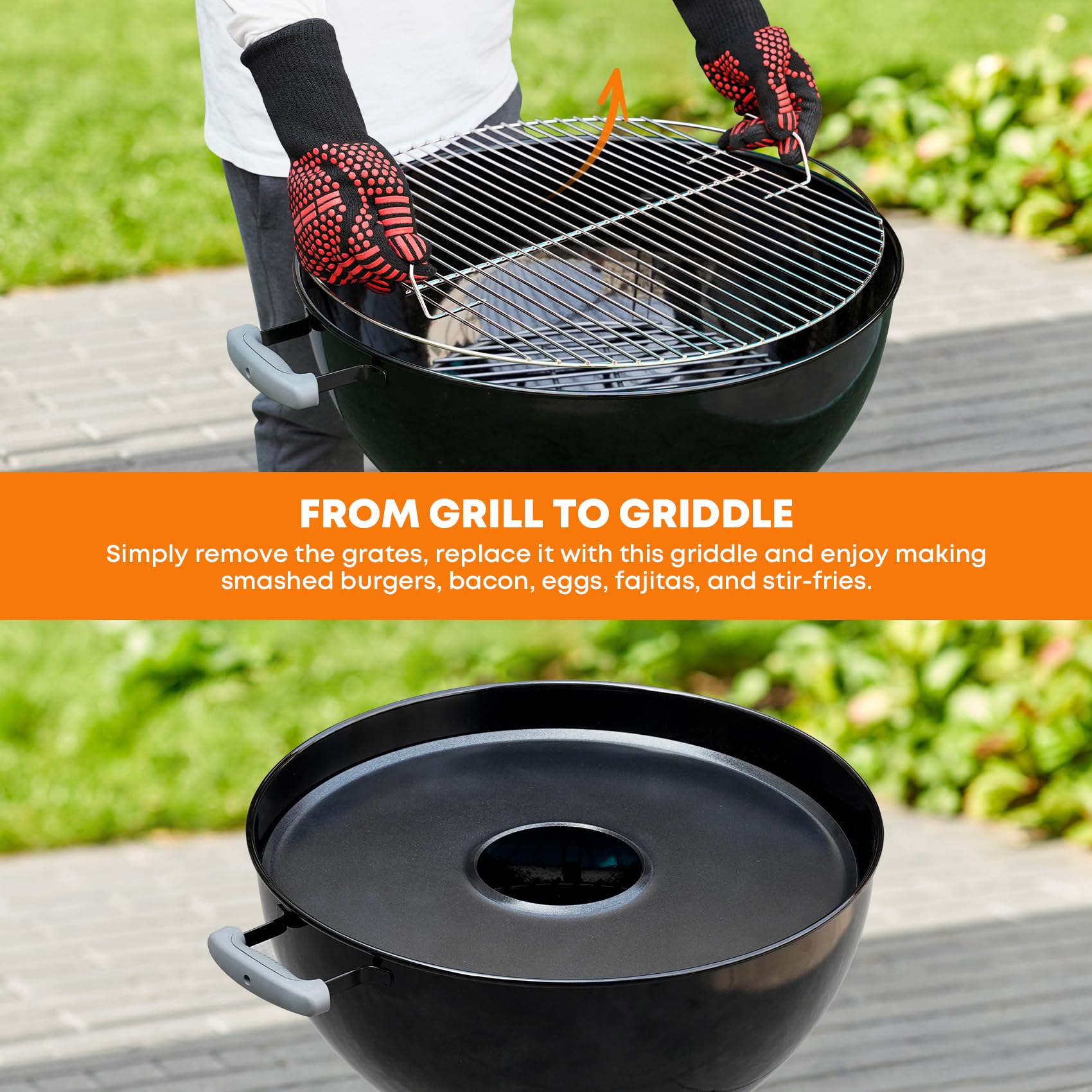 onlyfire Plancha para Barbacoa para Parrillas de Carbón Weber 57 cm Kettle, Plancha con Revestimiento Cerámico Antiadherente para Barbacoa Exterior