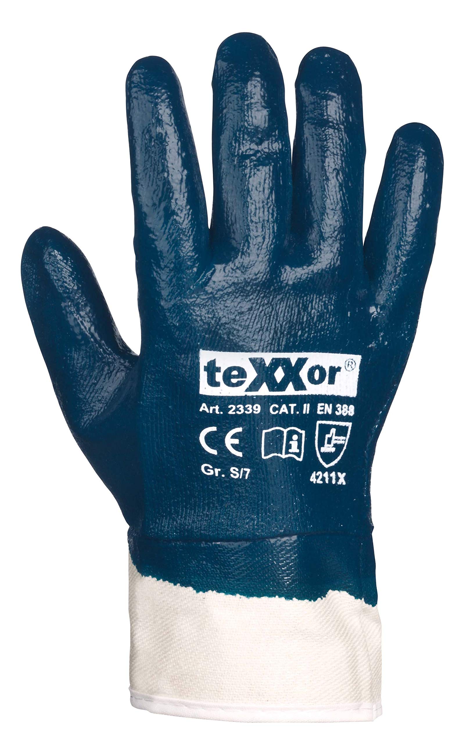 (12 Paar) teXXor Handschuhe Nitril-Handschuhe STULPE 12 x beige/blau 8