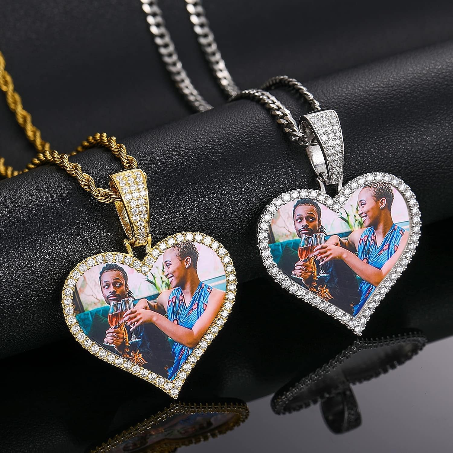 TUHE Custom Picture Necklace Personalized Photo Necklace Customized Picture Chains Men Gold Silver Memory Engraved Necklace For Women Hip Hop Diamond Heart Pendant