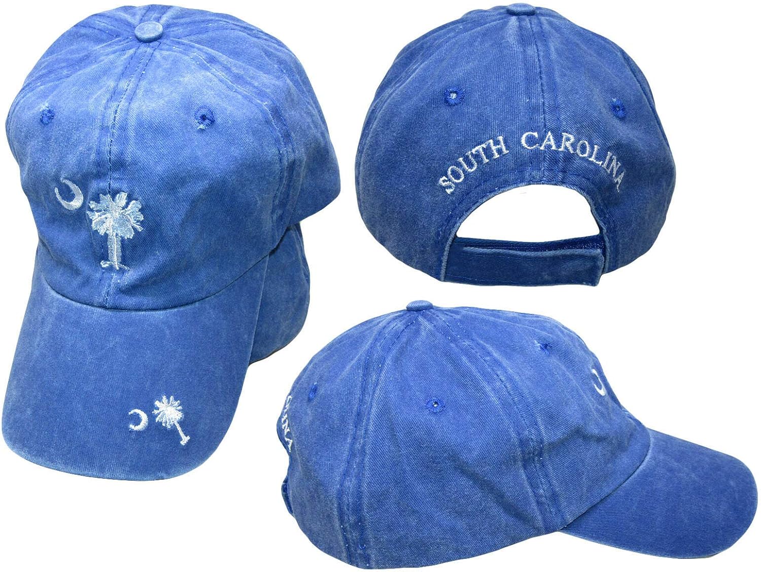 Trade Winds South Carolina Palmetto Faded Blue Washed Embroidered Baseball Hat Cap (RUF)