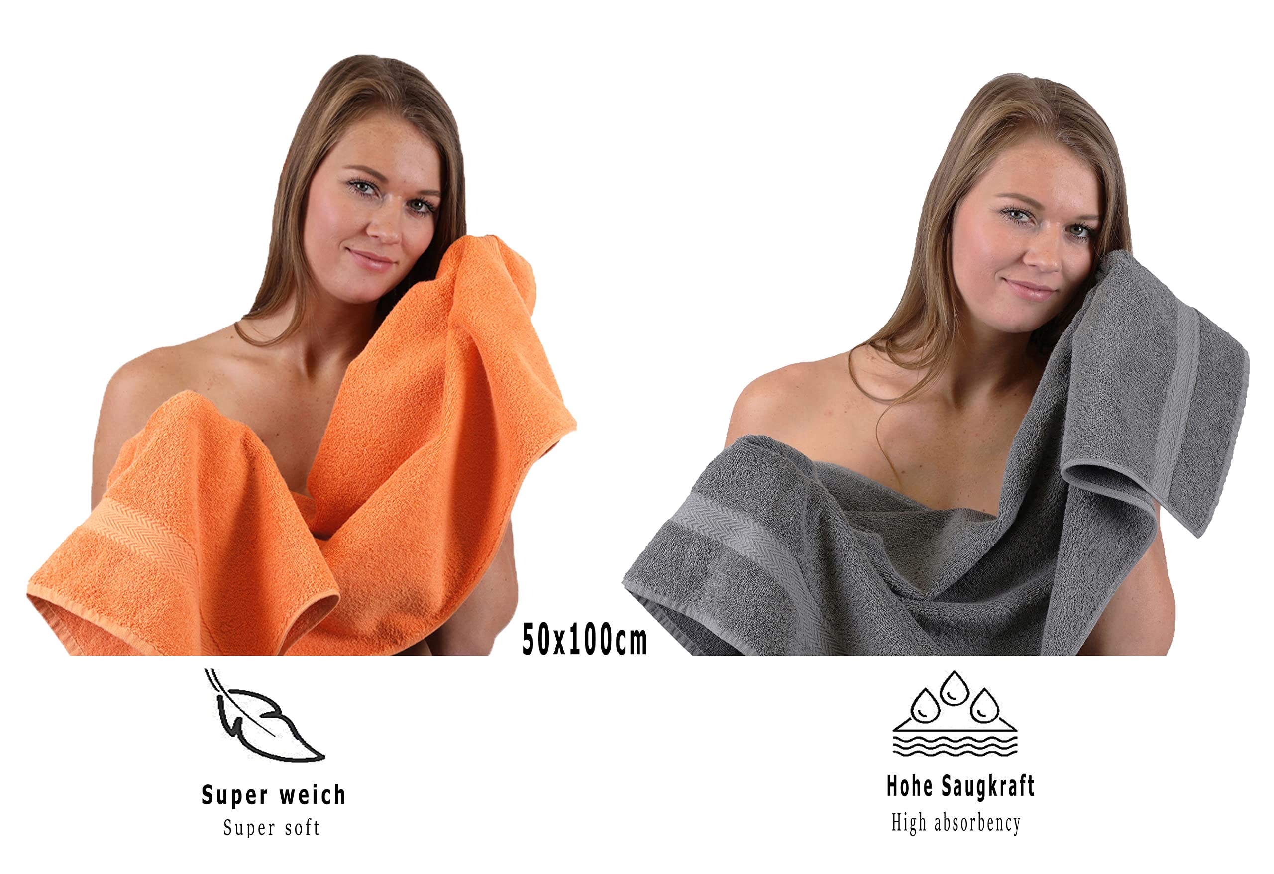 Betz Juego de Toallas de 10 Piezas 2 Toallas de baño 4 Toallas de Mano 2 Toallas para Invitados 2 Manoplas de baño 100% algodón Toalla Ducha baño Mano Premium de Color Gris Antracita y Naranja