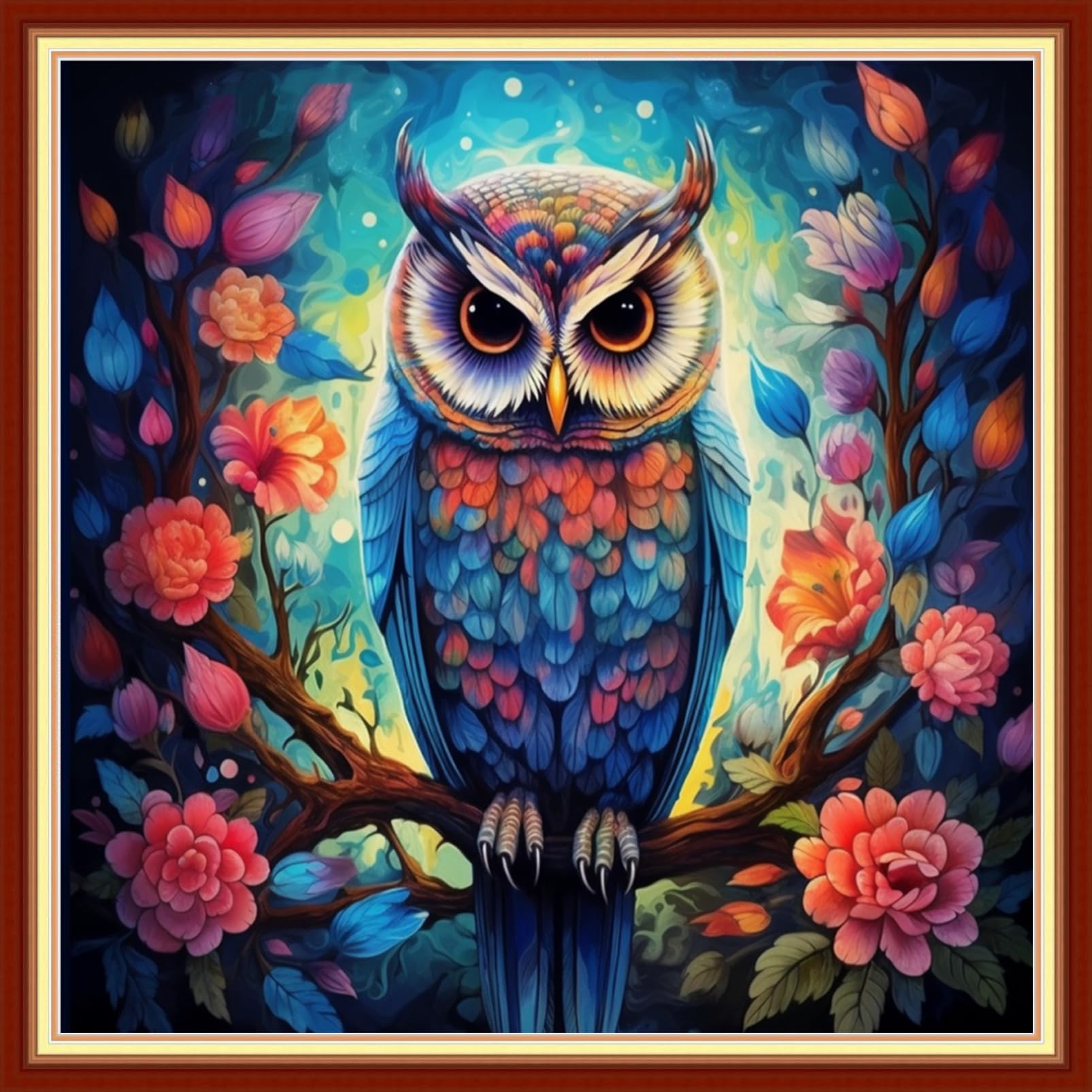 Joyhoor Stamped Cross Stitch Kits for Beginners Needlepoint Kits for Adults Embroidery Kits 11CT Counted Cross Stitch Kits Printed Embroidery Pattern-Flower owl 18x18 inchs