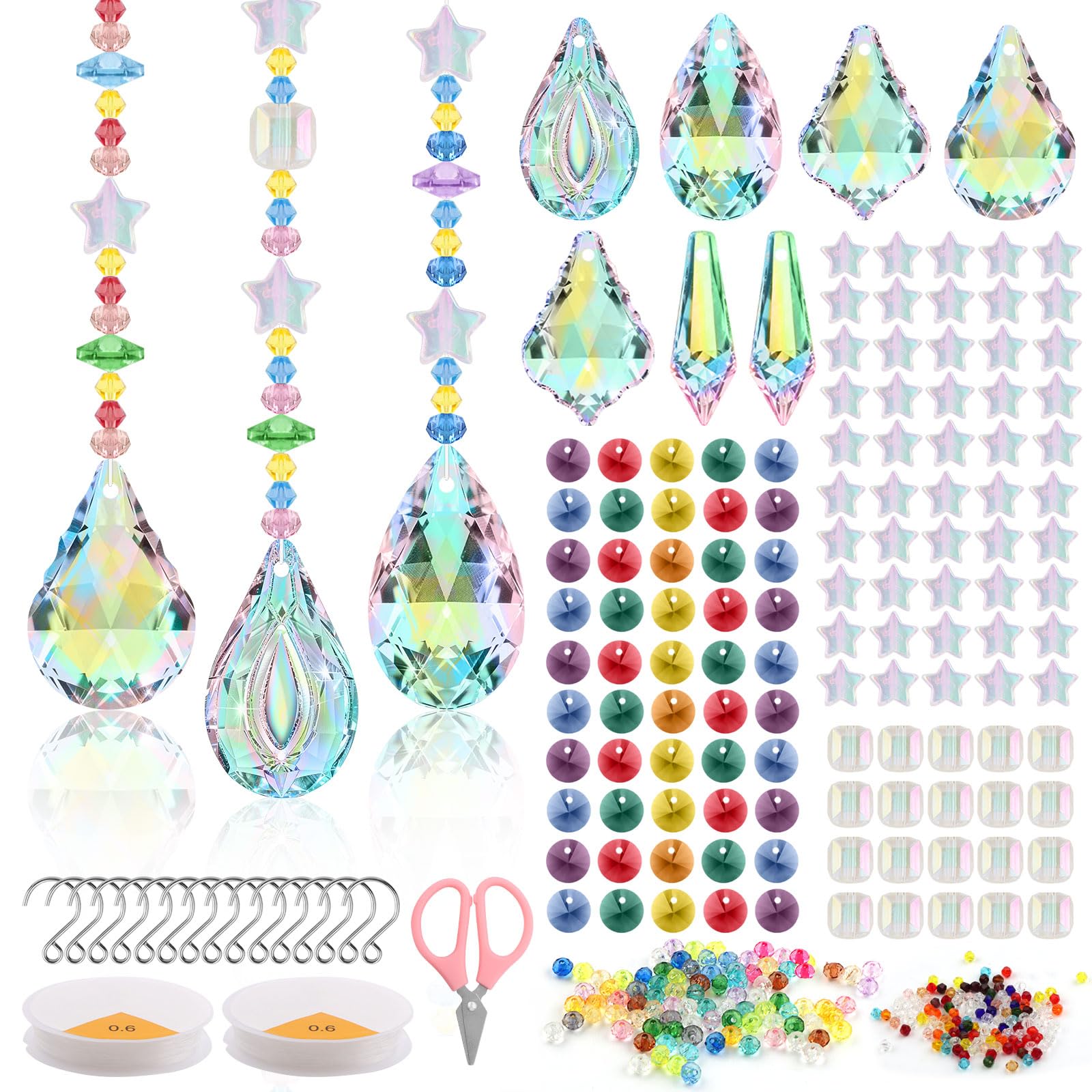 10PCS Pampille Cristal pour Lustre, Attrape Soleil Suspendu 38mm | DIY Prisme Cristal Arc en Ciel Comprend Tous Les Accessoires pour Fenêtres, Maison, Jardin, Carillon Éolien