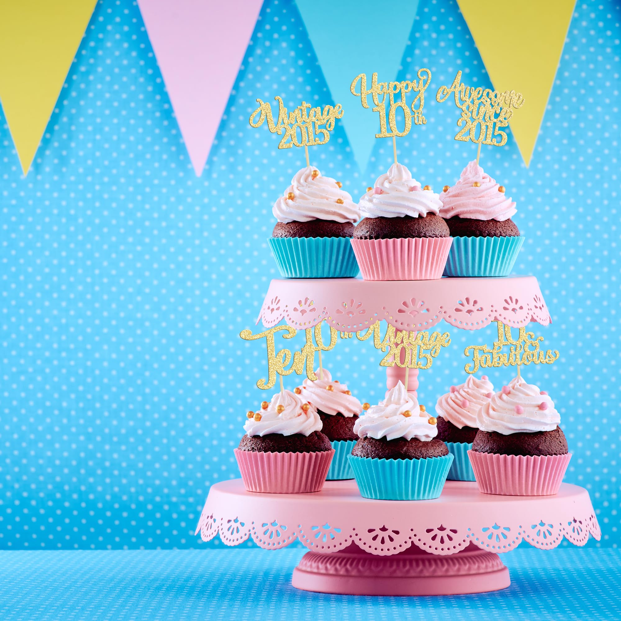 30 Stück Cupcake-Topper 'Happy 10th Birthday' – Goldglitzer, Für 10. Geburtstag Oder Jubiläum, Nicht Essbar