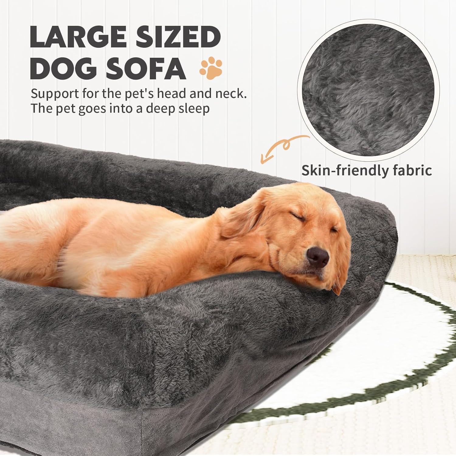 Dog Bed Waterproof Medium/Large Sized XL Foam Pet Beds Removable Washable Cover Dog Sofa Egg Crate Foam Support with Zipper Bottom Bolster Deluxe Plush Mat (38.2x30.3x7.5in+Grey)