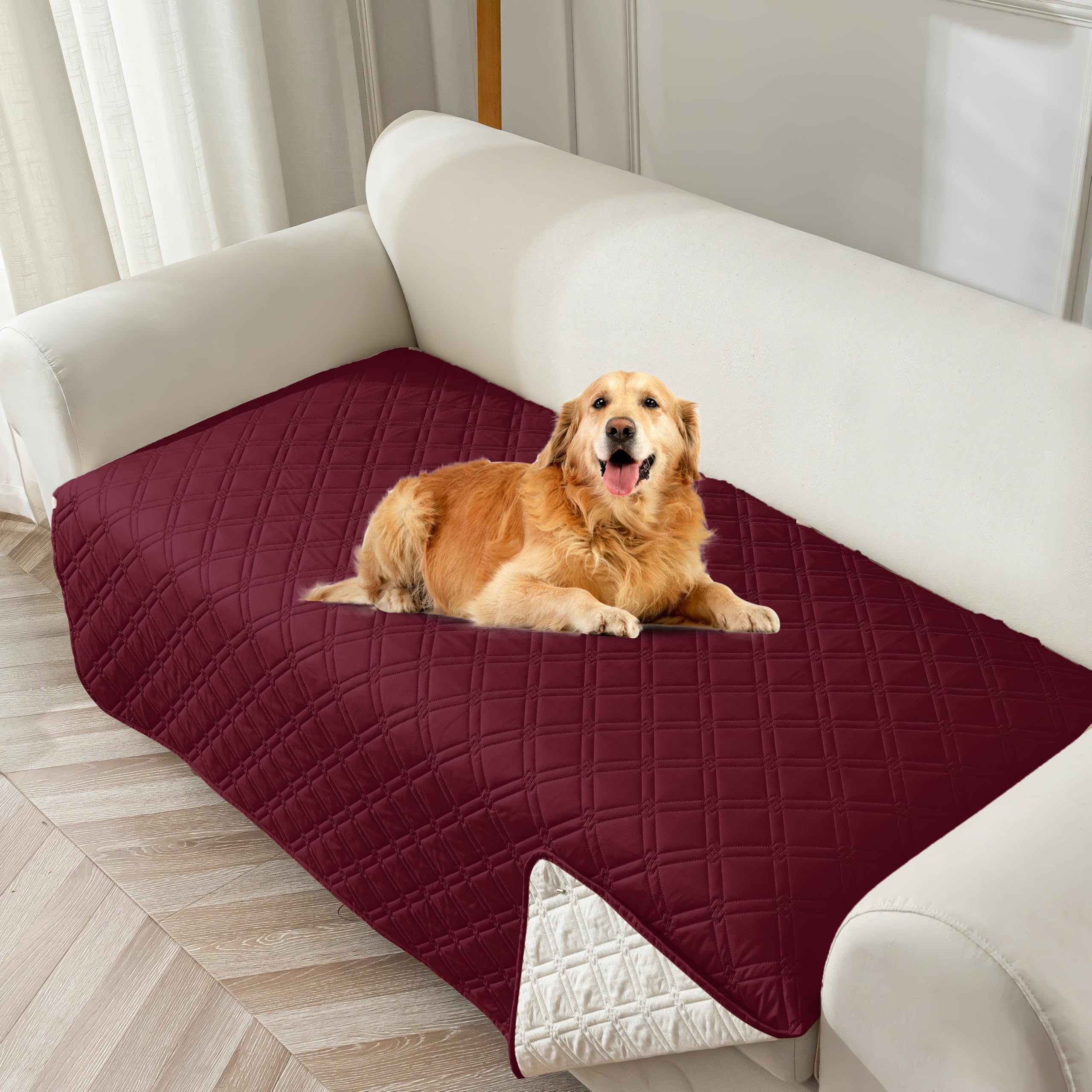 Genina Waterproof Couch Cover,Washable Anti-Slip 78inch Sofa Covers with 3 Cushions,Sectional Couch Covers for Pets Friendly, Sofa Slipcovers for Dogs Cats(78inch/Burgundy)