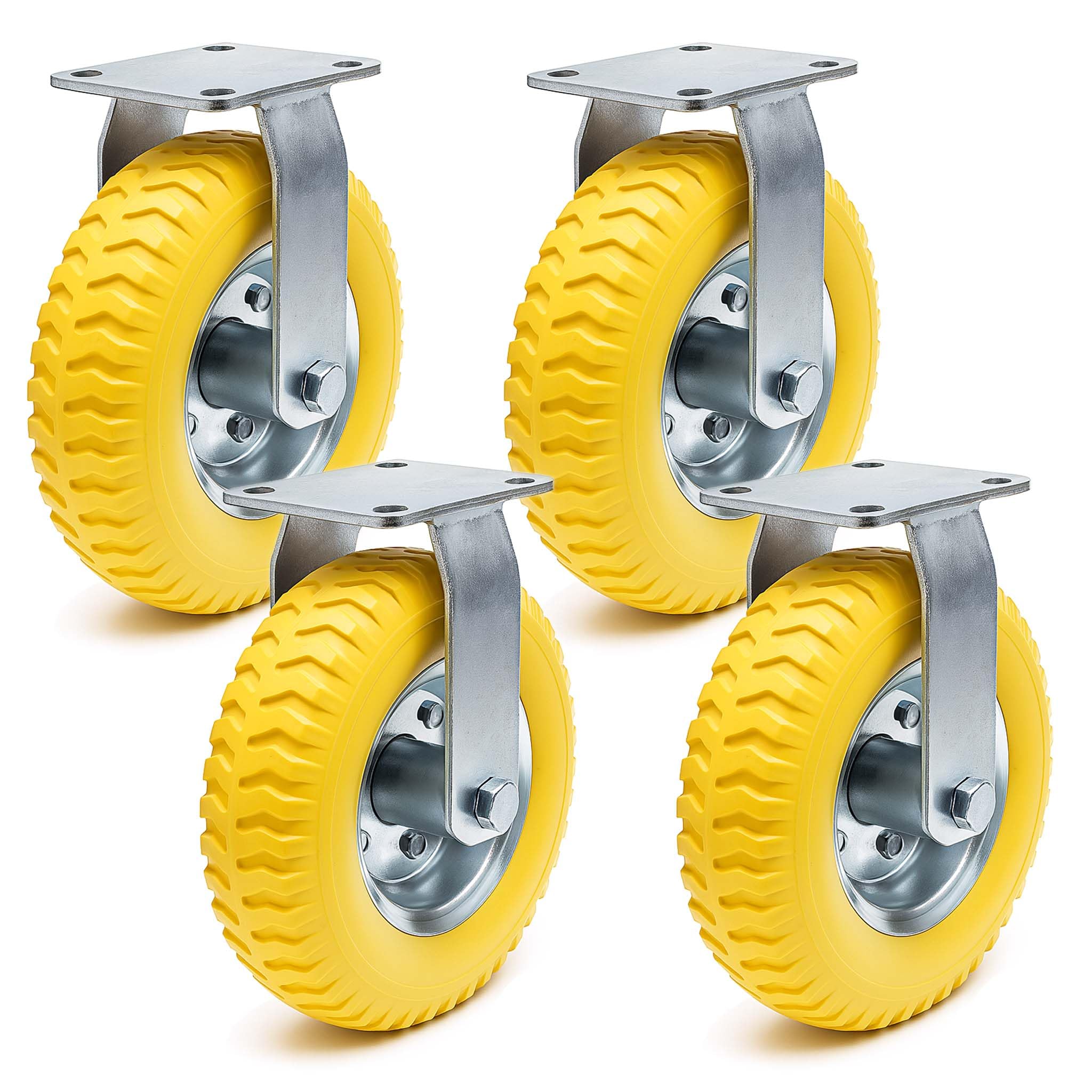 Wiltec Set 4 ruote fisse da trasporto, antiforatura, 225x58 mm, 100 kg/ruota, con piastra di montaggio