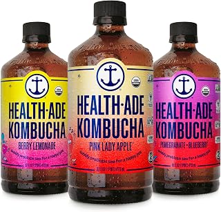 Health-Ade Fan Favorite Variety Pack Kombucha Tea, Organic Drink with Living Probiotics, Detoxifying Acids, Supports Gut Health, Non-GMO, Vegan, Gluten Free, 12 Pack (16 Fl Oz Bottles)