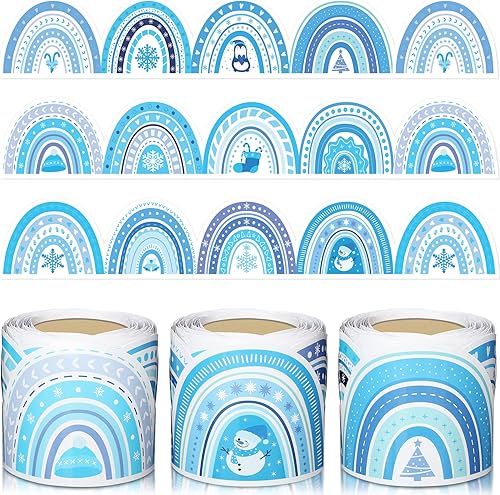 3 rollos de 118 pies para tablero de anuncios bohemio de invierno bordes de tablón de anuncios de Navidad arco iris borde de invierno decoración de