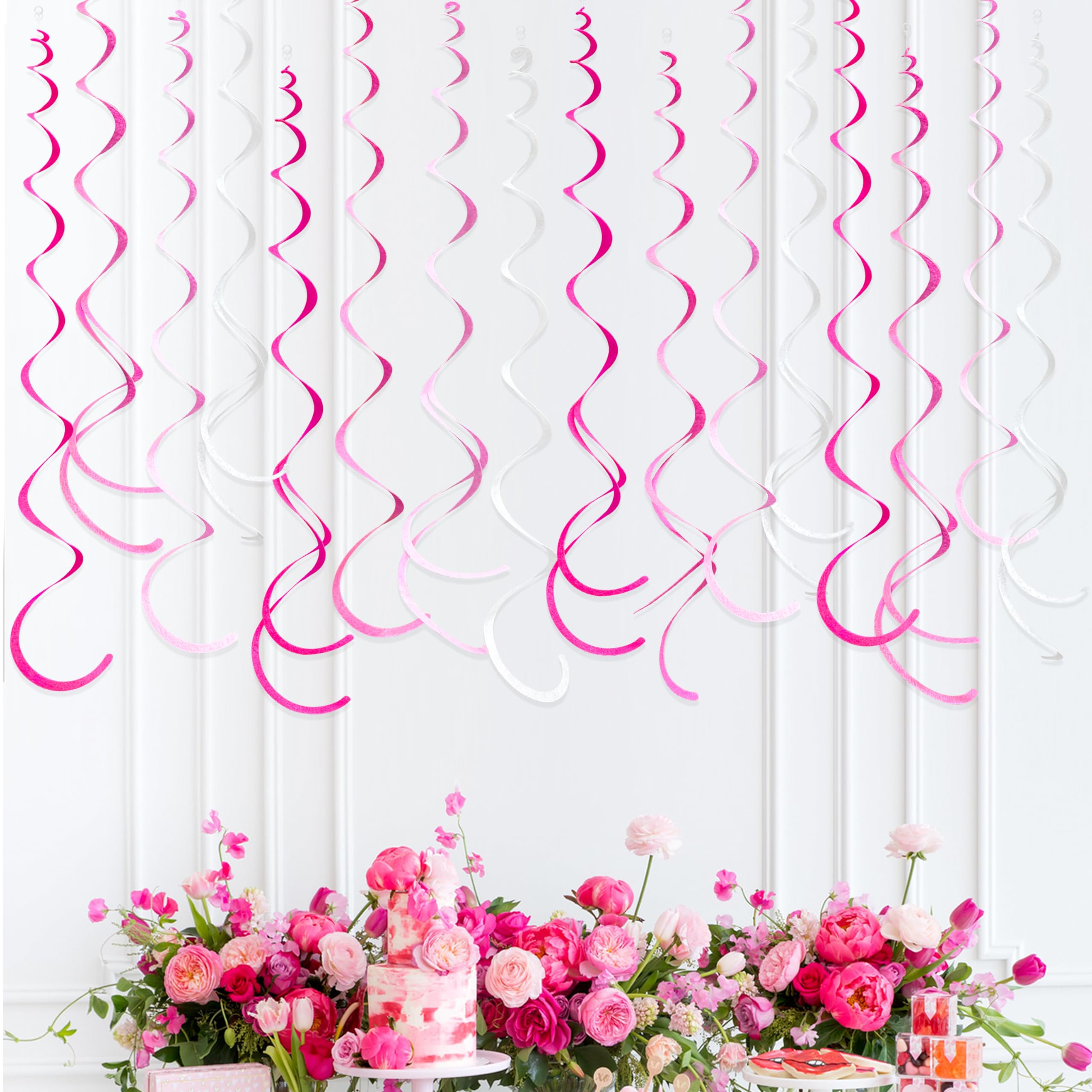 36 Stück Hot Pink Hängende Wirbel Dekorationen Ombre Rosa Weiß Filz Wirbel Luftschlangen Spirale Decke Dekoration Girlande für Geburtstag Junggesellinnenabschied Hochzeit Brautdusche Verlobung Rosa