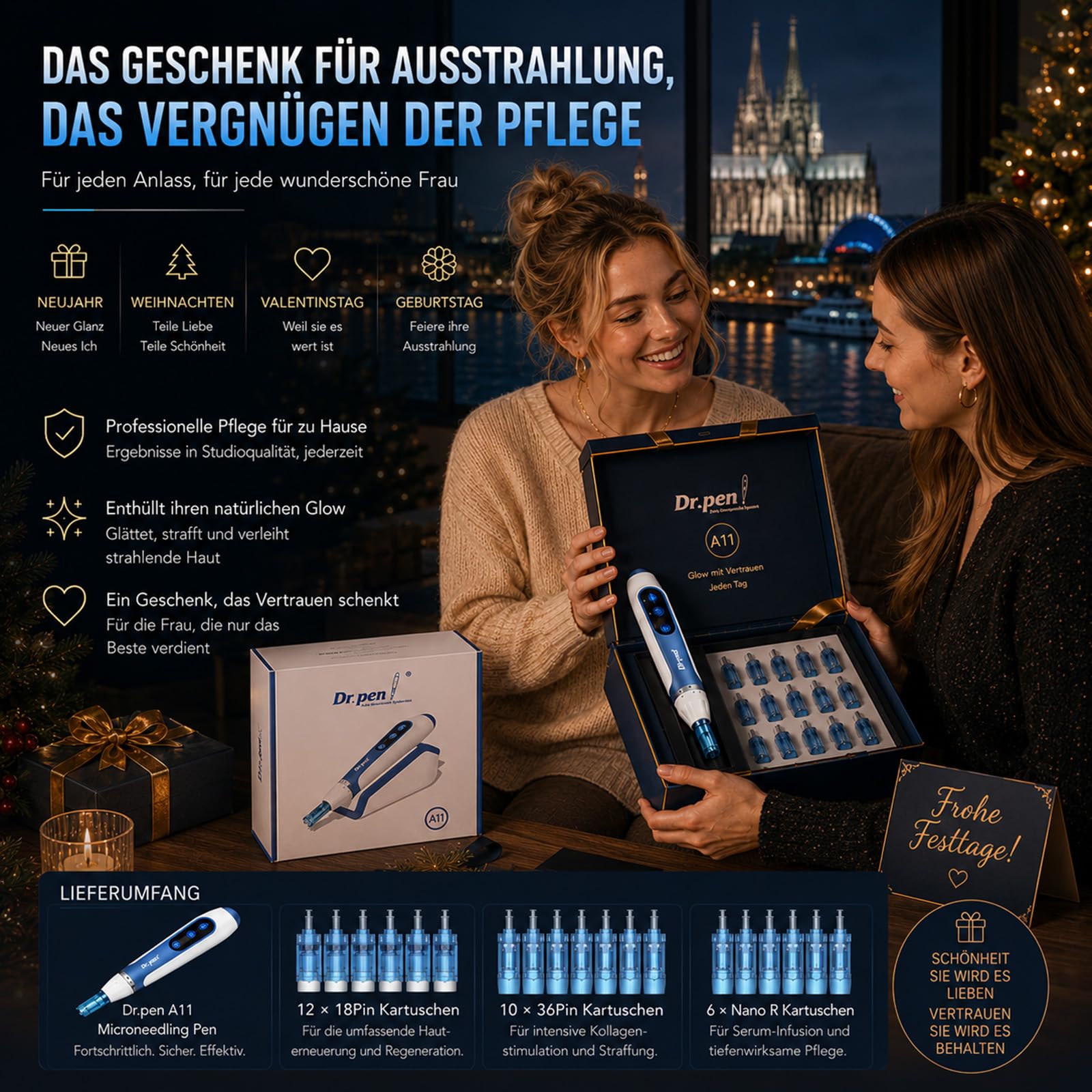 Dr. Pen A11 Kabelloser Hautpflege-Pen Set mit 28 Ersatz-Tips (12×18Pin & 10×36Pin & 6xNanoR), LED-Anzeige, Ergonomisch, Intelligente Aufladung Basis, Für Gesicht & Kosmetische Pflege, Zuhause & Studio