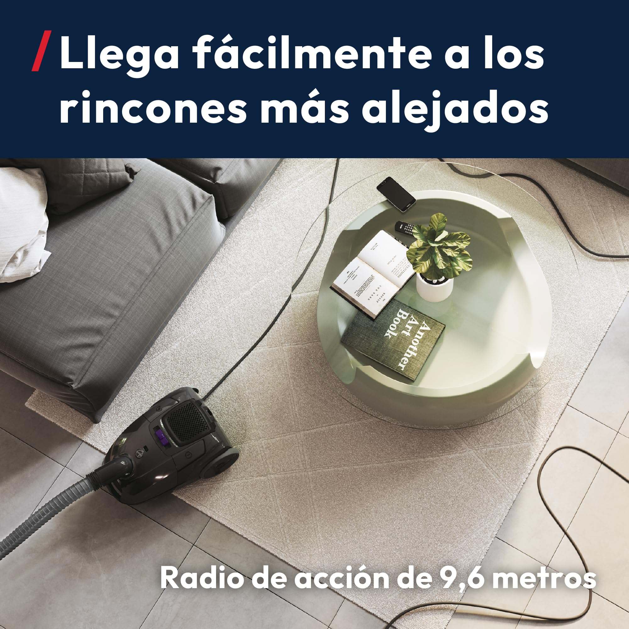 Hoover Telios – Aspirador con Bolsa: Compacto, silencioso (69 dBA), Bolsa de 3,5L, con Cable, Boquilla para parquet, Accesorios Integrados, Radio de acción de 9,6 m, Filtro EPA12 [TXLZ72HM]