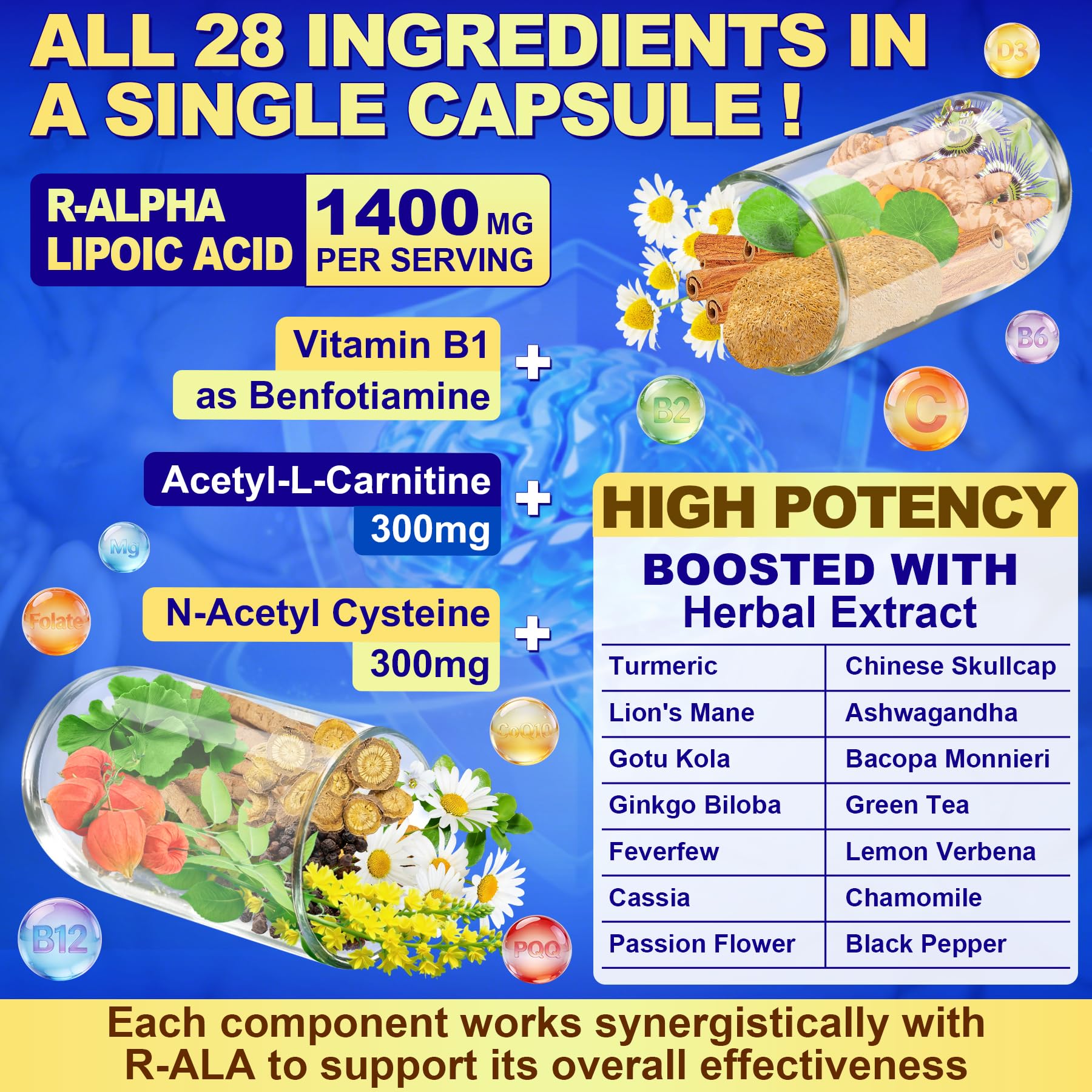 28-in-1 R Alpha Lipoic Acid 1400mg Neuropathy Supplements, 120 Capsules — Amazon image 4