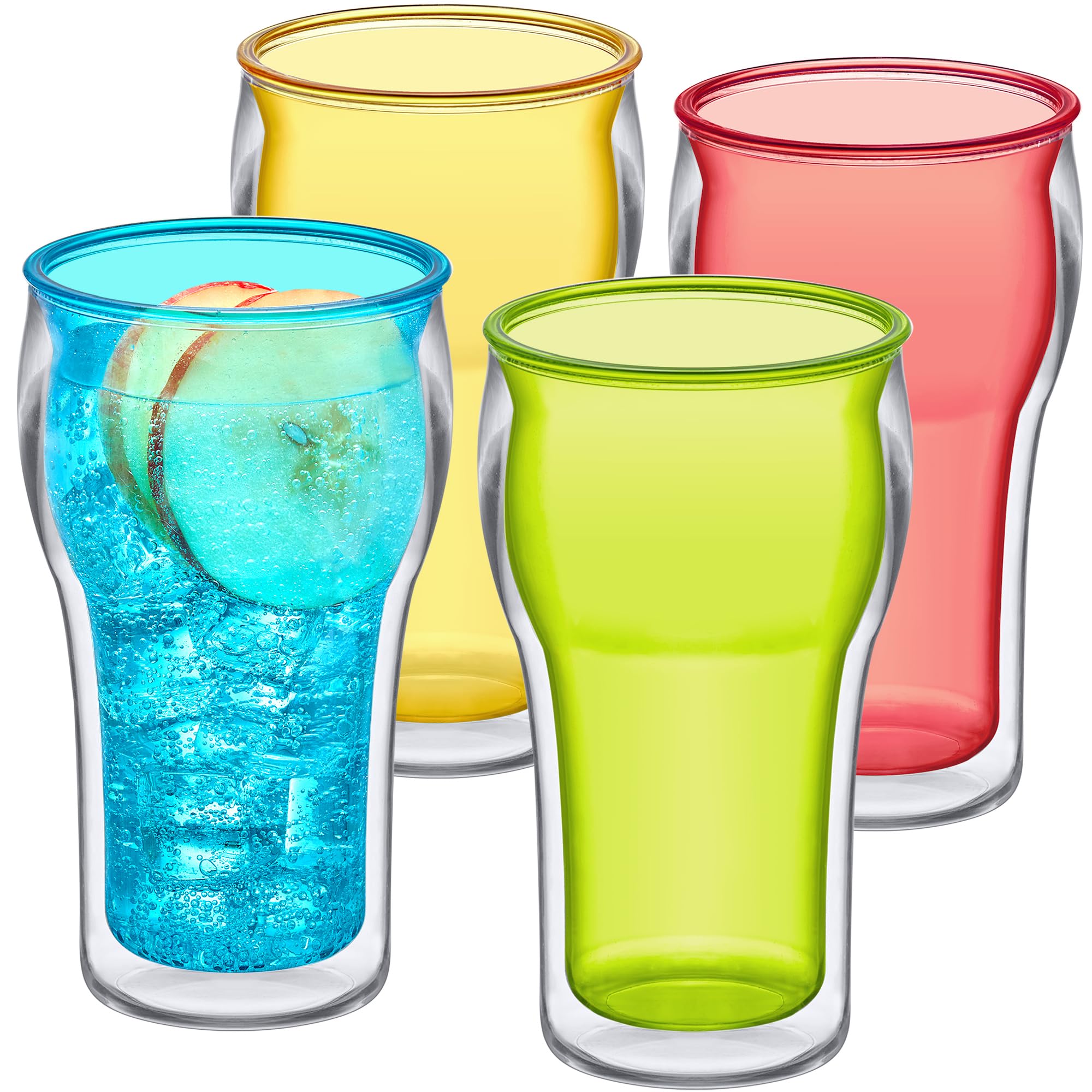 Amazing Abby - Rockies – 590 ml isolierte Kunststoffbecher (4er-Set), doppelwandige Kunststoff-Trinkgläser, gemischte Farben, wiederverwendbare Kunststoffbecher, BPA-frei, bruchsicher,
