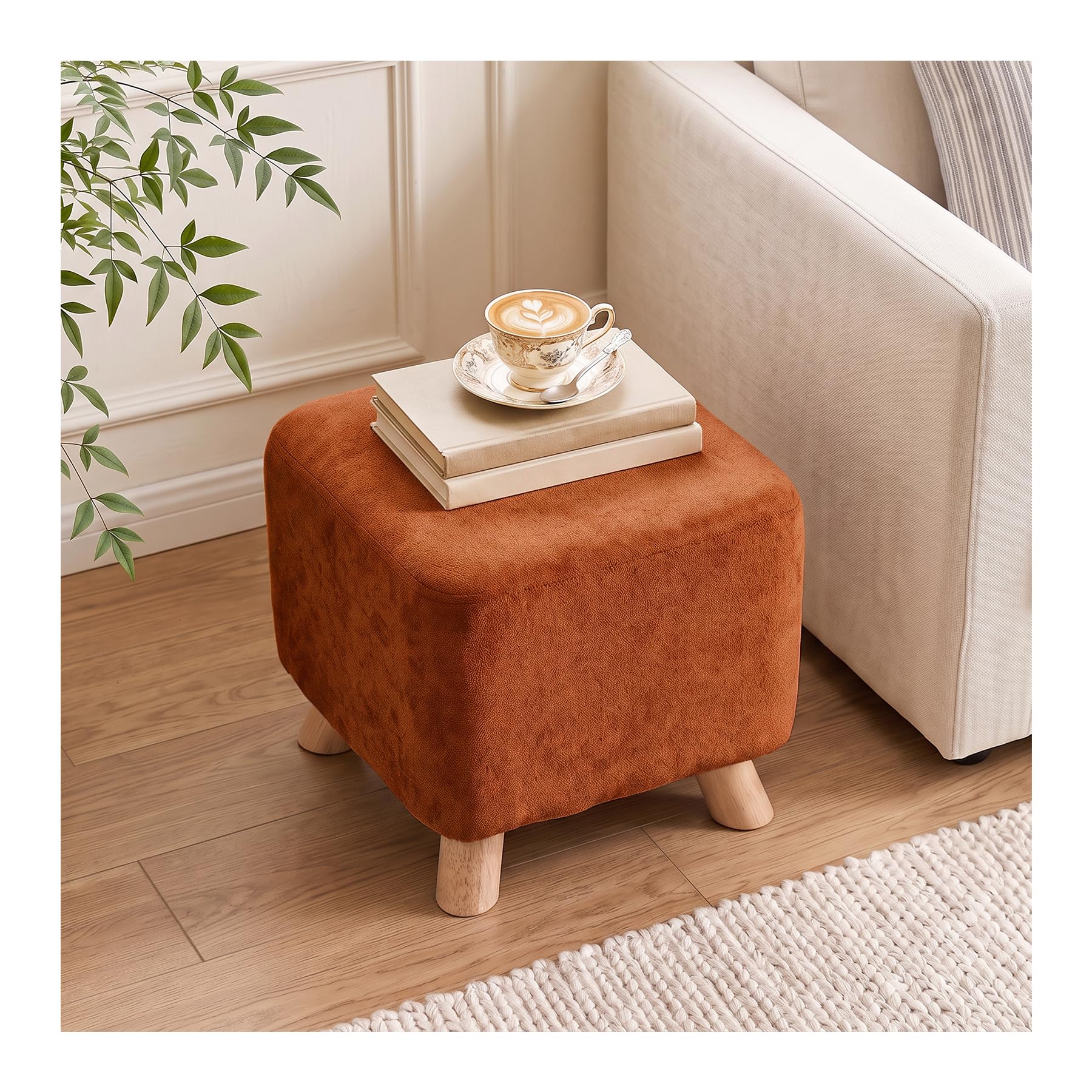INMOZATA Footstool Chenille Upholstered Foot Stool