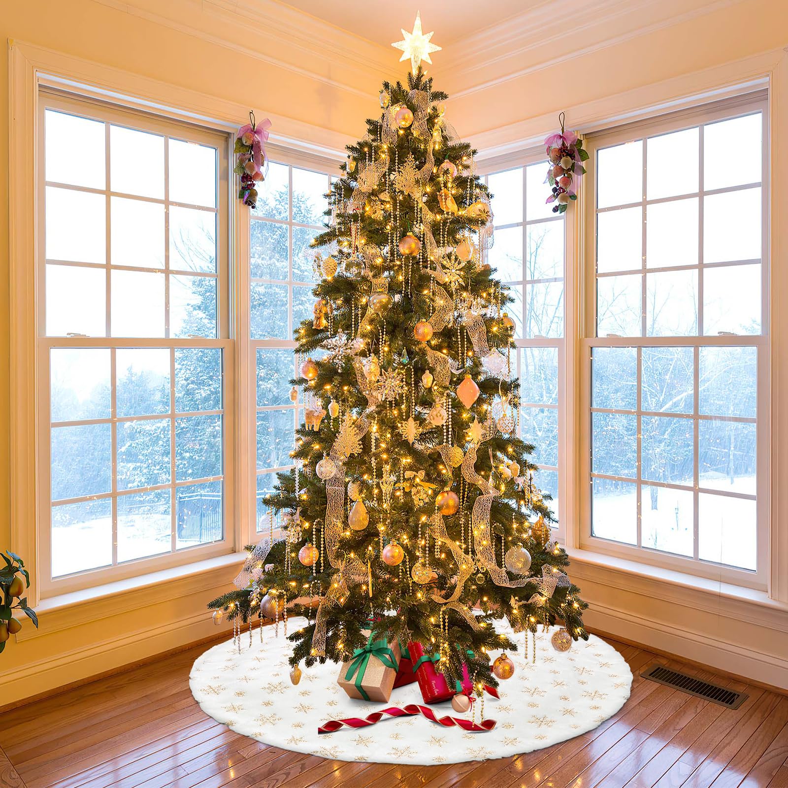 Décoration D'arbre De Noël, Anneau D'arbre De Noël, Base D'arbre De Noël, Jupe D'arbre De Noël, Pour L'intérieur, Décorations De Noël (blanc, 65 Cm) | Leroy Merlin