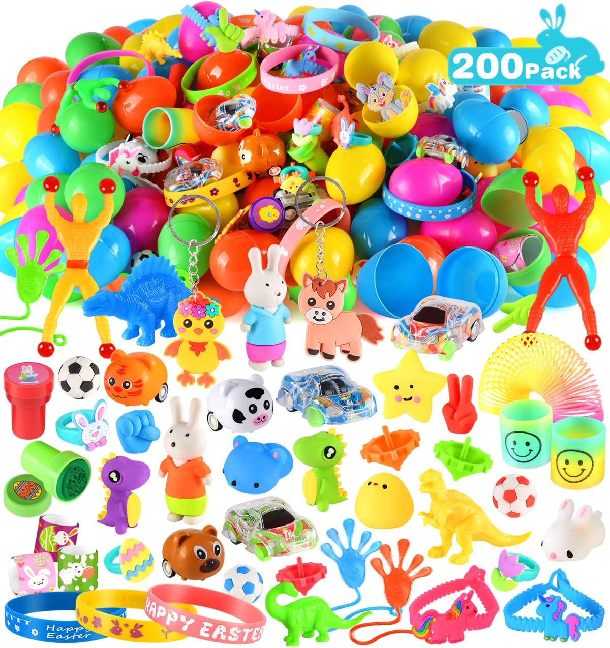 200 Pack Prefilled Easter Eggs with Toy Inside, Filled Plastic Easter Eggs, Surprise Eggs with Assorted Toys, Easter Egg Hunt, Easter Basket Stuffers, Party Favors Bulk for Kid/Toddler/Boy/Girl