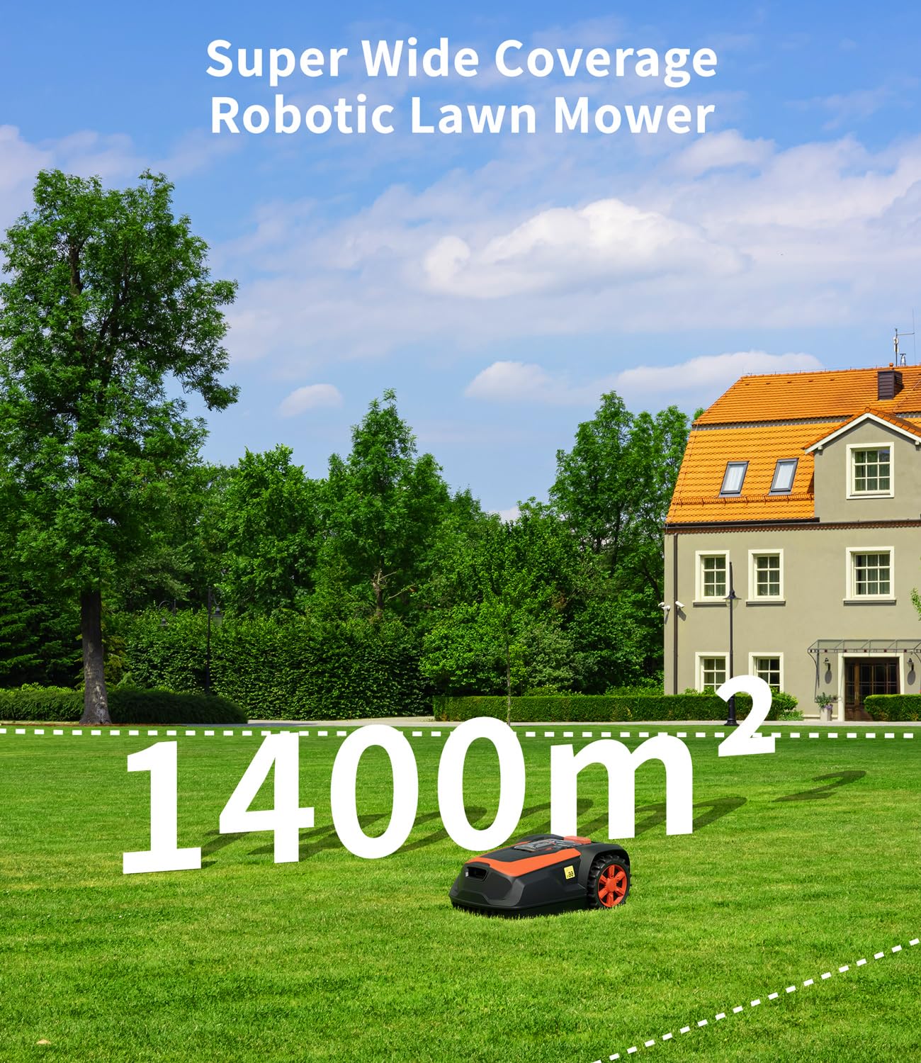 M1 Robot Tagliaerba con Cavo Perimetrale, fino a 1400 m², Altezza di Taglio 25-65 mm, Pendenze fino al 47%, Larghezza di Taglio 22 cm, Controllo via Bluetooth e App