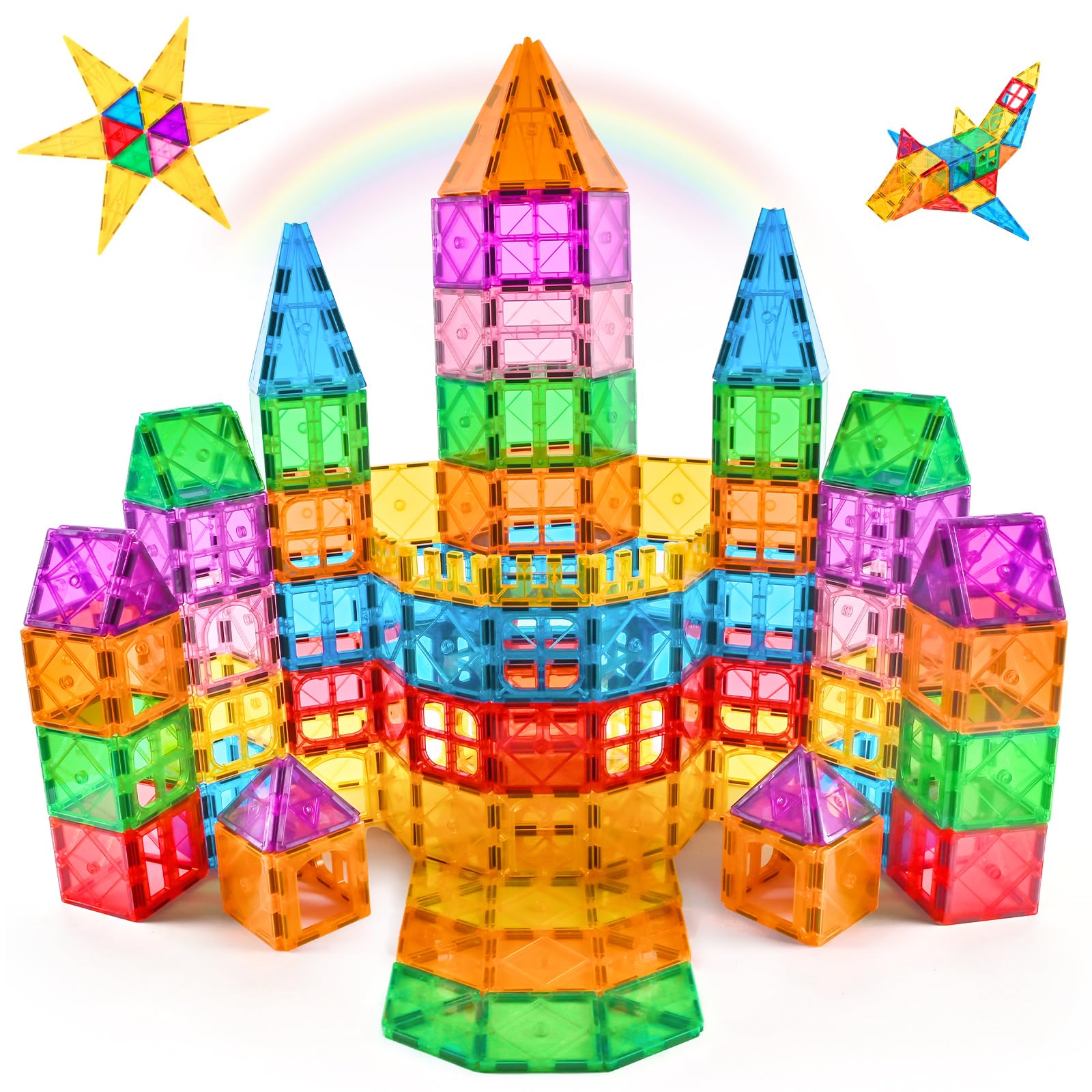 CUIOLTOY Costruzioni Magnetiche, 92 Pezzi Tessere Magnetiche per Bambini Colorati Giocattoli Blocchi Magnetici Divertenti, Costruzione Magnetica per Bambini di 3 4 5 6 anni